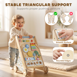 AIYAPLAY Wooden Baby Walker, Toddler Push Along Walker with Speed Control, Activity Centre and 5 Blocks for 18 Months+, Natural - thumbnail 6