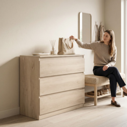 HOMCOM 3-Drawer Storage Organiser Unit, Chest of Drawers for Bedroom, Living Room, 80 x 39 x 73cm, Oak - thumbnail 8