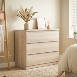 HOMCOM 3-Drawer Storage Organiser Unit, Chest of Drawers for Bedroom, Living Room, 80 x 39 x 73cm, Oak - thumbnail 2