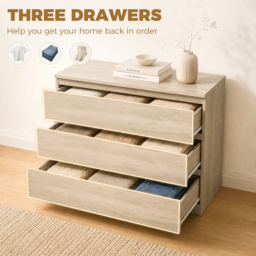 HOMCOM 3-Drawer Storage Organiser Unit, Chest of Drawers for Bedroom, Living Room, 80 x 39 x 73cm, Oak - thumbnail 5