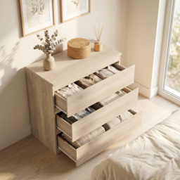 HOMCOM 3-Drawer Storage Organiser Unit, Chest of Drawers for Bedroom, Living Room, 80 x 39 x 73cm, Oak - thumbnail 7