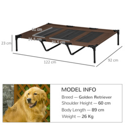 PawHut Elevated Cooling Pet Bed, Portable Raised Dog Cot with Breathable Mesh, Anti-Slip Rubber Feet for Indoor & Outdoor, Brown - Aosom UK - thumbnail 3