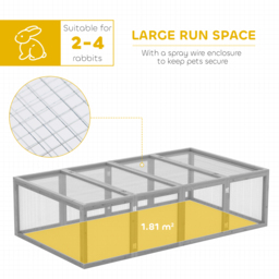 PawHut Wooden Rabbit Hutch Cage 6ft with Wire Mesh, Openable Roof, Play Space for Outdoor, Grey - thumbnail 6
