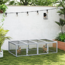 PawHut Wooden Rabbit Hutch Cage 6ft with Wire Mesh, Openable Roof, Play Space for Outdoor, Grey - thumbnail 2