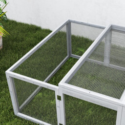 PawHut Wooden Rabbit Hutch Cage 6ft with Wire Mesh, Openable Roof, Play Space for Outdoor, Grey - thumbnail 9