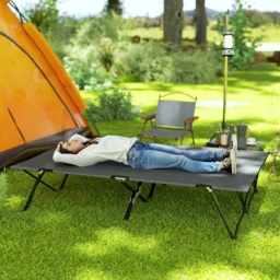Outsunny Double Camping Cot Bed, with Bag - Charcoal Grey - thumbnail 2