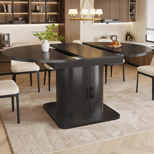 Extendable Dining Table with Hidden Storage and Wine Rack, Multifunctional Folding Table with Shelves, 118L x 118W x 76H cm, Black - Aosom UK - image 1