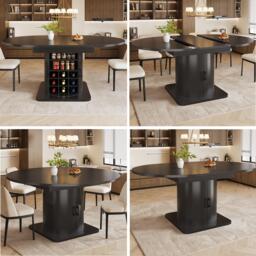 Extendable Dining Table with Hidden Storage and Wine Rack, Multifunctional Folding Table with Shelves, 118L x 118W x 76H cm, Black - Aosom UK - thumbnail 7