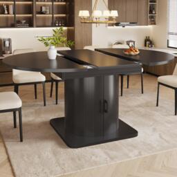 Extendable Dining Table with Hidden Storage and Wine Rack, Multifunctional Folding Table with Shelves, 118L x 118W x 76H cm, Black - Aosom UK - thumbnail 1