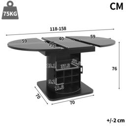 Extendable Dining Table with Hidden Storage and Wine Rack, Multifunctional Folding Table with Shelves, 118L x 118W x 76H cm, Black - Aosom UK - thumbnail 3