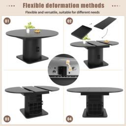 Extendable Dining Table with Hidden Storage and Wine Rack, Multifunctional Folding Table with Shelves, 118L x 118W x 76H cm, Black - Aosom UK - thumbnail 5