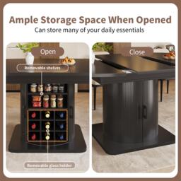 Extendable Dining Table with Hidden Storage and Wine Rack, Multifunctional Folding Table with Shelves, 118L x 118W x 76H cm, Black - Aosom UK - thumbnail 4