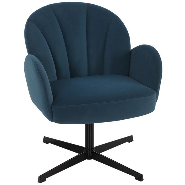 HOMCOM Swivel Accent Chair, Shell-Shaped Armchair with Spring Cushion, Metal Base, Dark Blue - image 1