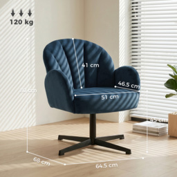HOMCOM Swivel Accent Chair, Shell-Shaped Armchair with Spring Cushion, Metal Base, Dark Blue - thumbnail 3