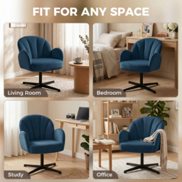 HOMCOM Swivel Accent Chair, Shell-Shaped Armchair with Spring Cushion, Metal Base, Dark Blue - thumbnail 7