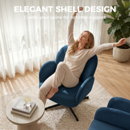 HOMCOM Swivel Accent Chair, Shell-Shaped Armchair with Spring Cushion, Metal Base, Dark Blue - thumbnail 4