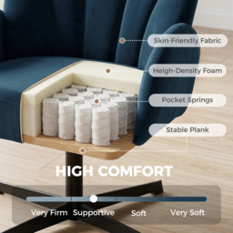 HOMCOM Swivel Accent Chair, Shell-Shaped Armchair with Spring Cushion, Metal Base, Dark Blue - thumbnail 6