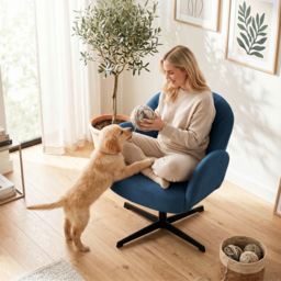 HOMCOM Swivel Accent Chair, Shell-Shaped Armchair with Spring Cushion, Metal Base, Dark Blue - thumbnail 8