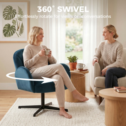 HOMCOM Swivel Accent Chair, Shell-Shaped Armchair with Spring Cushion, Metal Base, Dark Blue - thumbnail 5