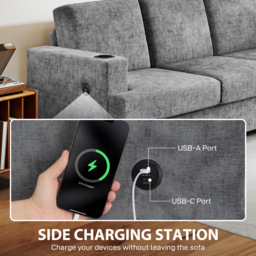 HOMCOM 3 Seater Sofa with USB Ports & Cup Holders - Grey - thumbnail 4