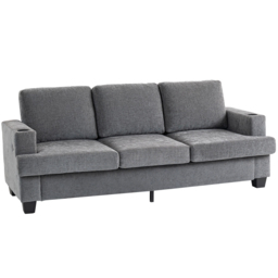 HOMCOM 3 Seater Sofa with USB Ports & Cup Holders - Grey - thumbnail 1