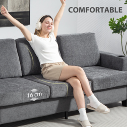 HOMCOM 3 Seater Sofa with USB Ports & Cup Holders - Grey - thumbnail 7