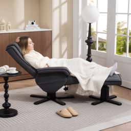 HOMCOM Rocker Swivel Recliner Chair with Footstool & Scratch-Resistant Treatment Charcoal Grey Linen - Aosom UK - thumbnail 7