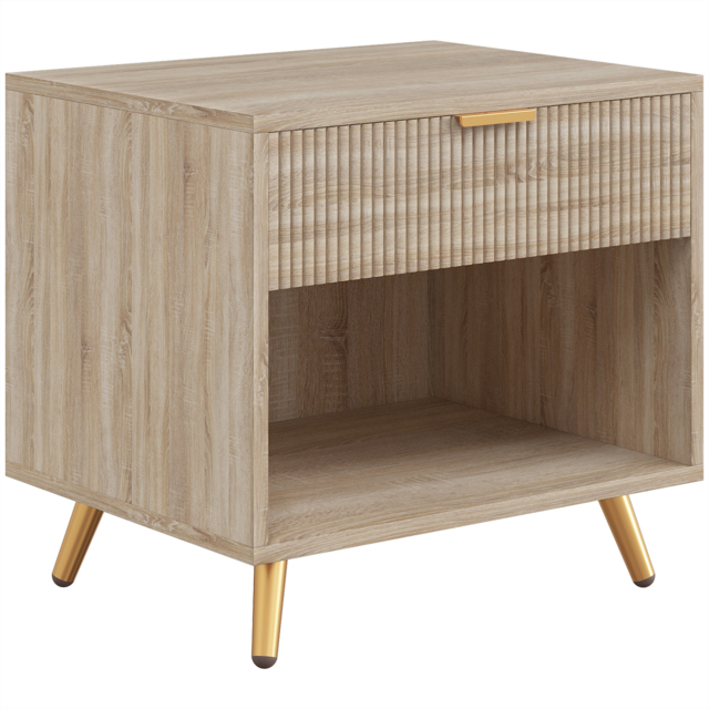 HOMCOM Bedside Table with Drawer and Open Compartment, Nightstand with Handle for Bedroom, Living Room, Natural Wood Finish - image 1
