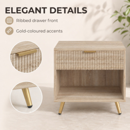 HOMCOM Bedside Table with Drawer and Open Compartment, Nightstand with Handle for Bedroom, Living Room, Natural Wood Finish - thumbnail 4