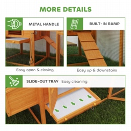 PawHut Wooden Chicken Coop with Run, Nesting Box, Slide-out Tray, Ramp, Perches, Asphalt Roof, 179 x 67 x 115cm - Aosom UK - thumbnail 7
