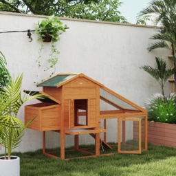 PawHut Wooden Chicken Coop with Run, Nesting Box, Slide-out Tray, Ramp, Perches, Asphalt Roof, 179 x 67 x 115cm - Aosom UK - thumbnail 9