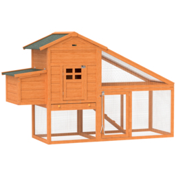 PawHut Wooden Chicken Coop with Run, Nesting Box, Slide-out Tray, Ramp, Perches, Asphalt Roof, 179 x 67 x 115cm - Aosom UK