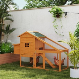 PawHut Wooden Chicken Coop with Run, Nesting Box, Slide-out Tray, Ramp, Perches, Asphalt Roof, 179 x 67 x 115cm - Aosom UK - thumbnail 2