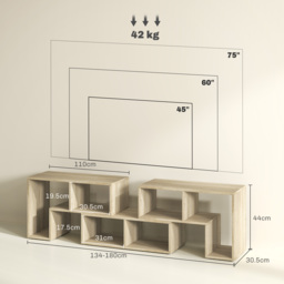 HOMCOM TV Stand for TVs up to 75 Inches, Free Combination TV Unit with Storage Shelves, Extendable Entertainment Centre for Living Room, Grey Oak - thumbnail 3