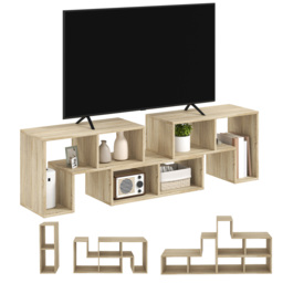 HOMCOM TV Stand for TVs up to 75 Inches, Free Combination TV Unit with Storage Shelves, Extendable Entertainment Centre for Living Room, Grey Oak - thumbnail 8