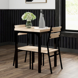 HOMCOM Small Dining Table with 2 Chairs with Natural Wood Finish, Metal Legs, High Back, Table Set for Bistro cafe Kitchen Breakfast Bar - Aosom UK - thumbnail 7