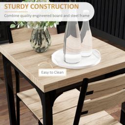 HOMCOM Small Dining Table with 2 Chairs with Natural Wood Finish, Metal Legs, High Back, Table Set for Bistro cafe Kitchen Breakfast Bar - Aosom UK - thumbnail 5