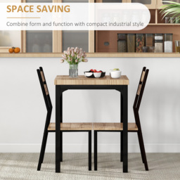 HOMCOM Small Dining Table with 2 Chairs with Natural Wood Finish, Metal Legs, High Back, Table Set for Bistro cafe Kitchen Breakfast Bar - Aosom UK - thumbnail 4