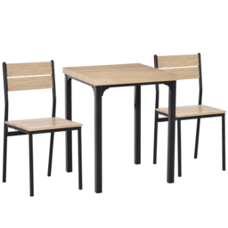 HOMCOM Small Dining Table with 2 Chairs with Natural Wood Finish, Metal Legs, High Back, Table Set for Bistro cafe Kitchen Breakfast Bar - Aosom UK - thumbnail 1