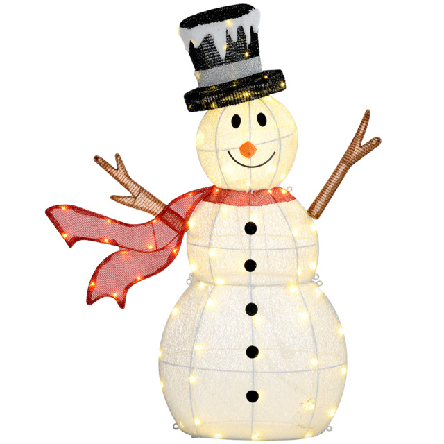 Outsunny 3FT Lighted Christmas Snowman, Waterproof Light up Yard Xmas Decor with 78 Warm-White LED Lights for Indoor Outdoor Garden, White - Aosom UK