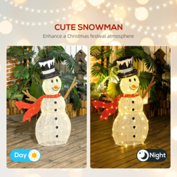 Outsunny 3FT Lighted Christmas Snowman, Waterproof Light up Yard Xmas Decor with 78 Warm-White LED Lights for Indoor Outdoor Garden, White - Aosom UK - thumbnail 4