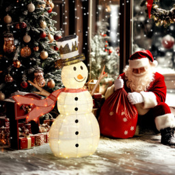Outsunny 3FT Lighted Christmas Snowman, Waterproof Light up Yard Xmas Decor with 78 Warm-White LED Lights for Indoor Outdoor Garden, White - Aosom UK - thumbnail 2