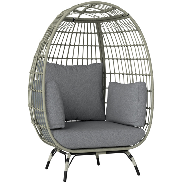 Outsunny Rattan Egg Chair with Cushions and Pillows, Charcoal Grey - image 1
