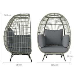 Outsunny Rattan Egg Chair with Cushions and Pillows, Charcoal Grey - thumbnail 3