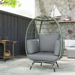 Outsunny Rattan Egg Chair with Cushions and Pillows, Charcoal Grey - thumbnail 9