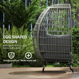 Outsunny Rattan Egg Chair with Cushions and Pillows, Charcoal Grey - thumbnail 5