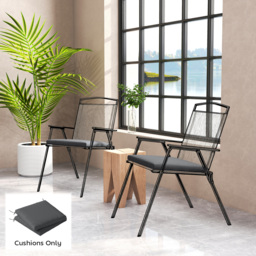 Outsunny Outdoor Seat Cushions Set of 2 with Ties, Waterproof Garden Seat Pads, Dark Grey - thumbnail 2