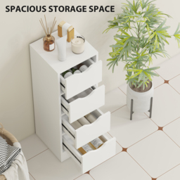 HOMCOM 4-Drawer Bathroom Cabinet, Freestanding Narrow Storage Cabinet with Groove Handles for Small Spaces, White - thumbnail 4