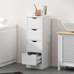 HOMCOM 4-Drawer Bathroom Cabinet, Freestanding Narrow Storage Cabinet with Groove Handles for Small Spaces, White - thumbnail 8