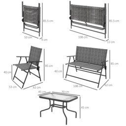 Outsunny 4 Pcs Patio Furniture Set w/ Breathable Mesh Fabric Seat, Backrest, Garden Set w/ Armchairs, Loveseat, Glass Top, Mixed Grey - Aosom UK - thumbnail 3
